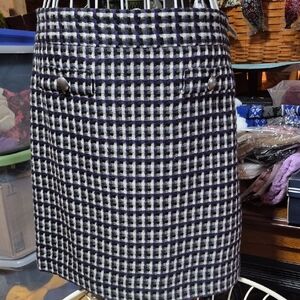 LOFT Black and White Plaid A-Line Skirt